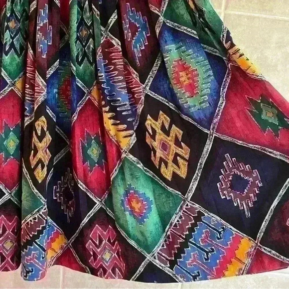 Vintage Kenneth Mitchell Aztec Southwestern Boho Maxi Colorful Skirt Large XL - Picture 3 of 12